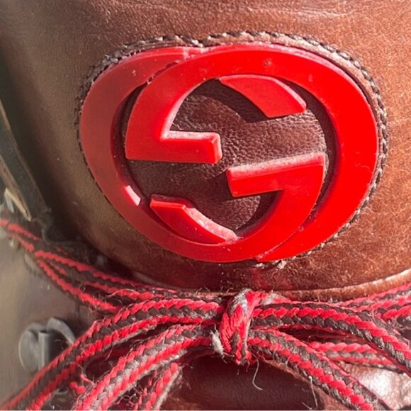 Authentic Gucci Interlocking GG Logo Leather Hiking Boots Brown Shoes 368496 - Picture 7 of 16